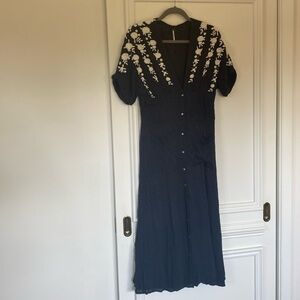 Free People Black embroidered maxi dress